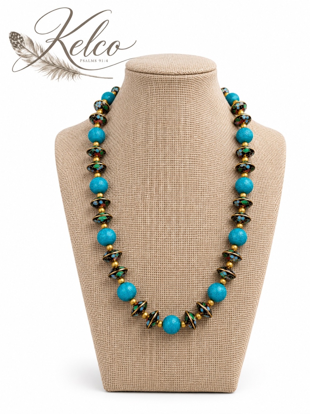 Blue Cinnabar & Cloisonné Necklace 18’ ✨